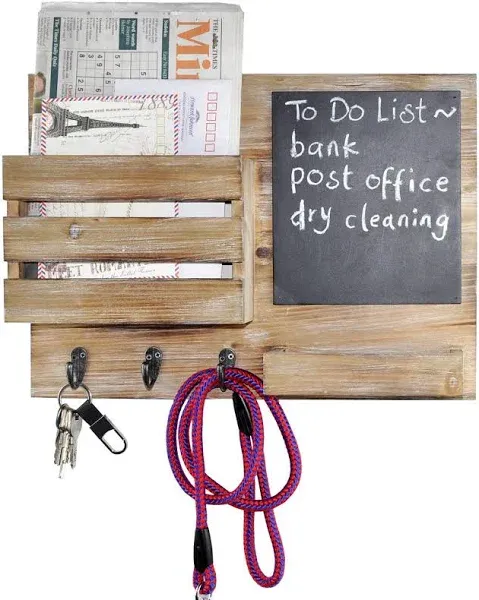 Ducihba Wall Mount Entryway Key Holder Hooks, Leash Hanging, Coat Rack, Mail Envelope Organizer, Letter Sorter, Newspaper Storage, Chalkboard, Message