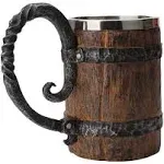 LucaSng 550ml Viking Beer Mug, Stainless, Whiskey Barrel Cup ,viking Wood Style Beer Mug ,Wooden Gift Antique Men's Barrel Capacity