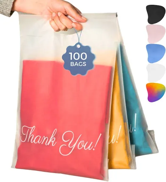 Frosted T-Shirt Packaging 12x15, 50 pack Thank You Bags for Packaging, Shipping Bags with Handles for Small Businesses, Poly Mailers