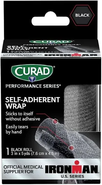 CURAD Performance Series Ironman Self-Adherent Wrap, Black, 3" x 5 yds (Pack of 5)