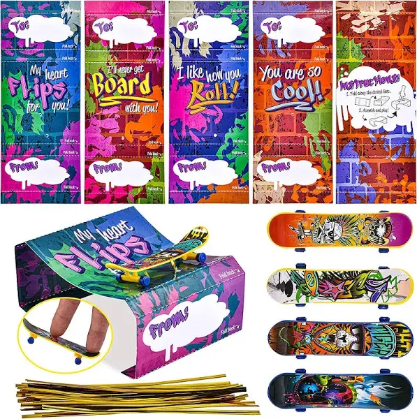 JOYIN 28 Pcs Valentines Day Finger Skateboards Cards