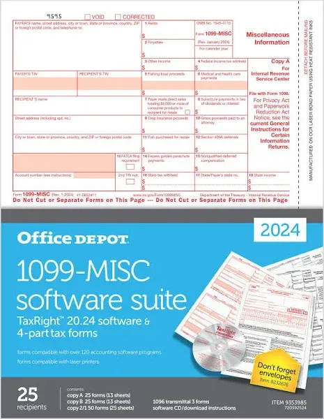 Office Depot 1099-MISC Laser Tax Forms with Software