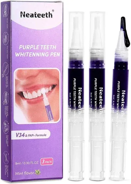 Teeth Whitening Pen, Purple Teeth Whitening Pens for Adults, Teeth Whitening Gel Pen for Sensitive Teeth, Whitening Pens for Your Teeth, Instant Teeth Whitening Pen Paint for Yellow Teeth 3 Packs