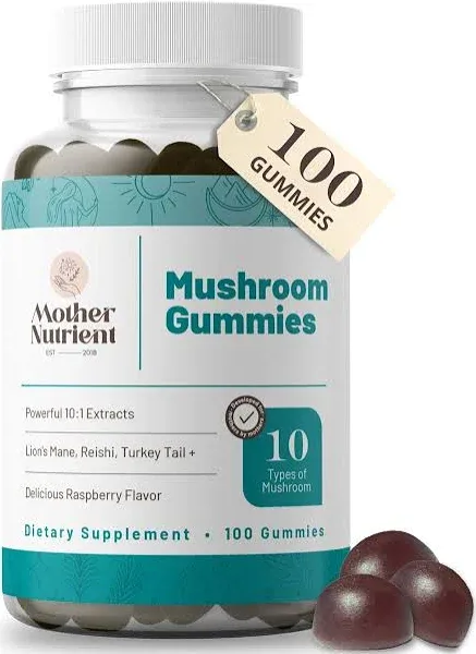 Mother Nutrient Mushroom Supplement Gummies- Pure Extract Mushrooms - Chaga, Reishi, Cordyceps & Lion's Mane - 50 Day Supply Chewable Gummies (100 pcs)