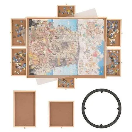 1500 Piece Jigsaw Puzzle Board with Drawers Rotating Wooden Organizer for Adults