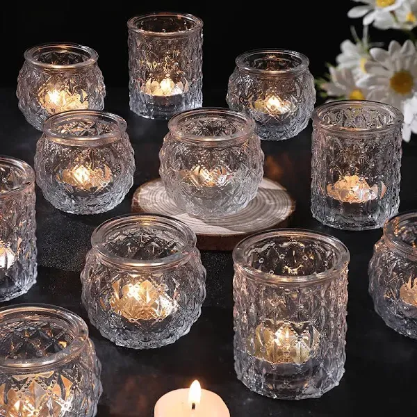 DARJEN Clear Votive Candle Holders Set of 24 Round Glass Candle Holders Bulk for TE