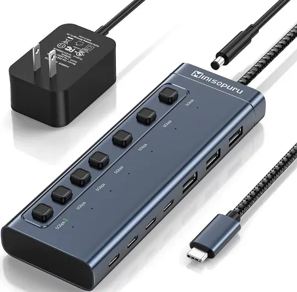 Minisopuru Powered USB Hub,7 IN1 Powered USB C Hub|MH807B