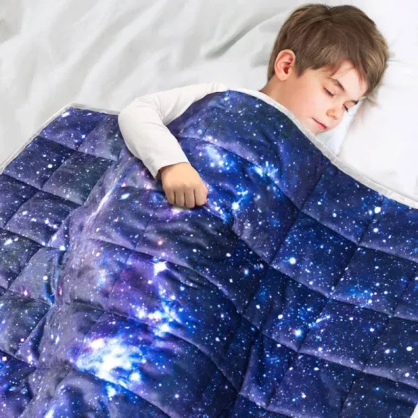 Solfres 7lbs Weighted Blanket, 41 x 60 Inches, Printing Heavy Blanket 7 Pounds for Children and Teens Ultra Soft and Cozy, Stars, Sensory Items, Universe Galaxy