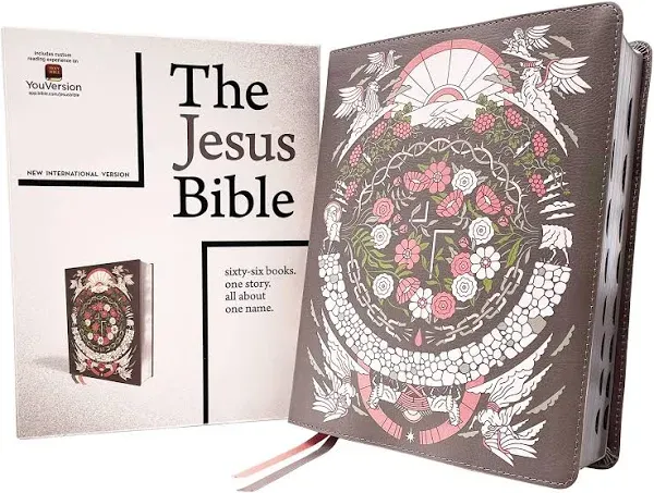 NIV The Jesus Bible Artist Edition, Comfort Print--soft leather-look, gray floral (indexed)