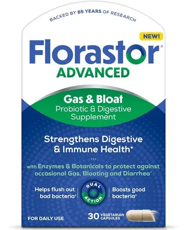 Florastor Gas & Bloat Probiotic and Digestive Supplement Digestive Enzymes and Botanicals, Plus Probiotics For Digestive Health 30 Capsules