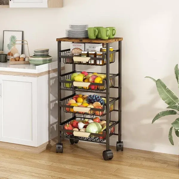 Wisdom Star 4 Tier Fruit Basket Vegetable Storage Cart