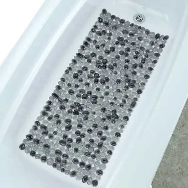 SlipX Solutions Extra Long Deep Foot Massager Bath Tub & Shower Mat 38x17 | Non-Slip, 188 Suction Cups | Feels Great on Tired Feet, Looks Like River Rock | Machine Washable, Aqua Pebbles