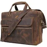 Augus Leather Briefcase for Men Business Travel Messenger Bags 15.6 inch Laptop Bag YKK Metal Zipper, Brown