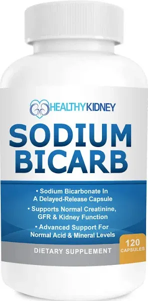 Kidney Restore Sodium Bicarbonate 650mg Capsules Delayed Release for Supporting Normal Kidney Function & Kidney Supplement. Sodium Bicarbonate