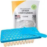 Lip Balm Container Kit with Fill Tray and Spatula, Made in The USA, Includes 50 Clear Lip Balm Containers (0.15 oz Each) BPA Free by Mary Tylor