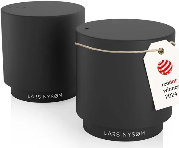 LARS NYSØM Mini Salt and Pepper Shakers Set | Stainless Steel Salt and Pepper Shakers with Modern Minimalist Design, Easy Refill, Small Size (Brown/Beige)