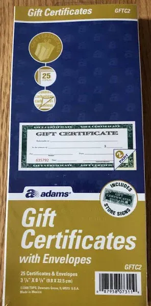 Adams Gift Certificate Book