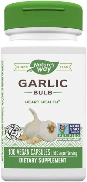 Nature's Way Garlic Bulb 580 mg 100 Vegan Capsules