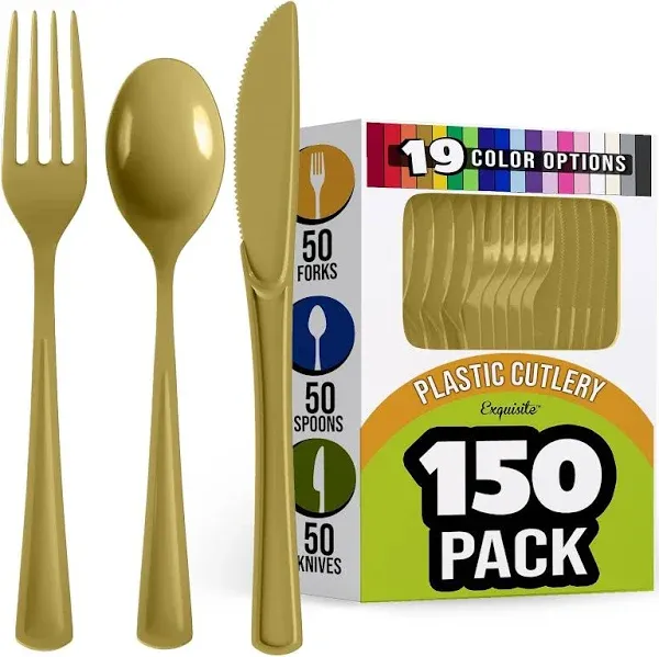 Exquisite 150 Pack Plastic Heavy Duty Cutlery Set 50 Plastic Forks 50 Plastic Spoons 50 Plastic Knives Plastic Silverware