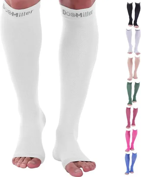 Doc Miller Open Toe Compression Socks, 20-30 mmHg, Toeless, Support Circulation, Shin Splints, Calf Recovery, Post Op, Knee High, Medical Grade, Nude/Skin Socks, 4X-Large Size for Men & Women, Pair