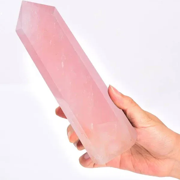 MOGEMT Large Rose Quartz Healing Crystal Wand Point Obelisk Tower 6 Faceted Reiki Chakra Meditation Therapy