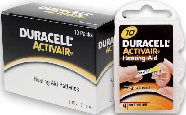 40 Duracell Hearing Aid Batteries Size: 10