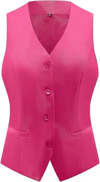 V Vocni Women's Fully Lined 4 Button V-Neck Economy Dressy Suit Vest Waistcoat