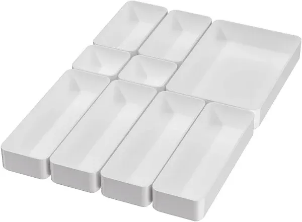 9 Pcs Stackable Drawer Organizer Trays Set, Multifunctional Stackable Storage Trays for Vanity, Bathroom, Kitchen, Desk Drawer Organizer Office. Plastic Drawer Organizers Available In 5 Colours, White