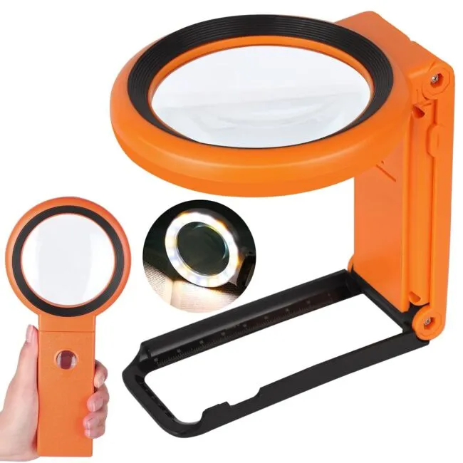 30X 40X Magnifying Glass with Light and Stand, Foldable Handheld Magnifying G...