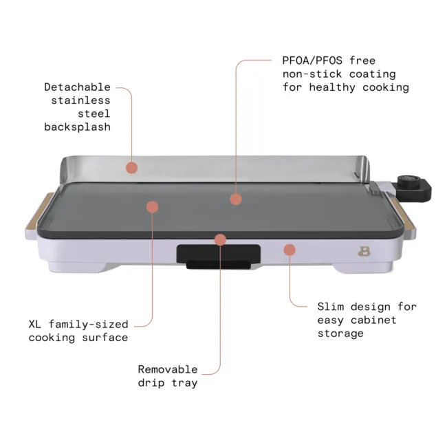 Beautiful XL Electric Griddle 12&#034; x 22&#034;- Non-Stick, Lavender by Drew Barrymore