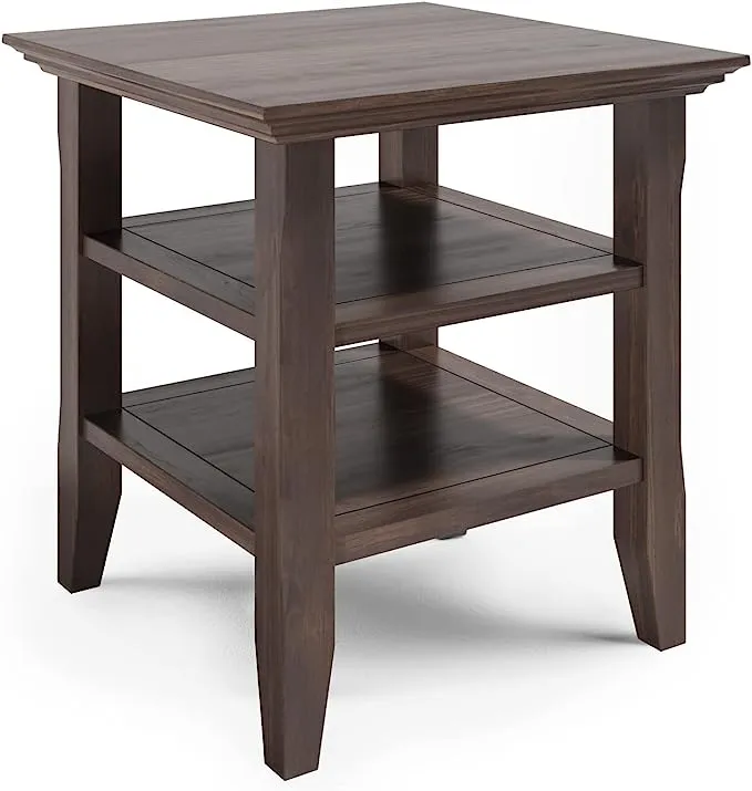 Simpli Home Acadian Wood 19&quot; Square Transitional End Table in Warm Walnut Brown