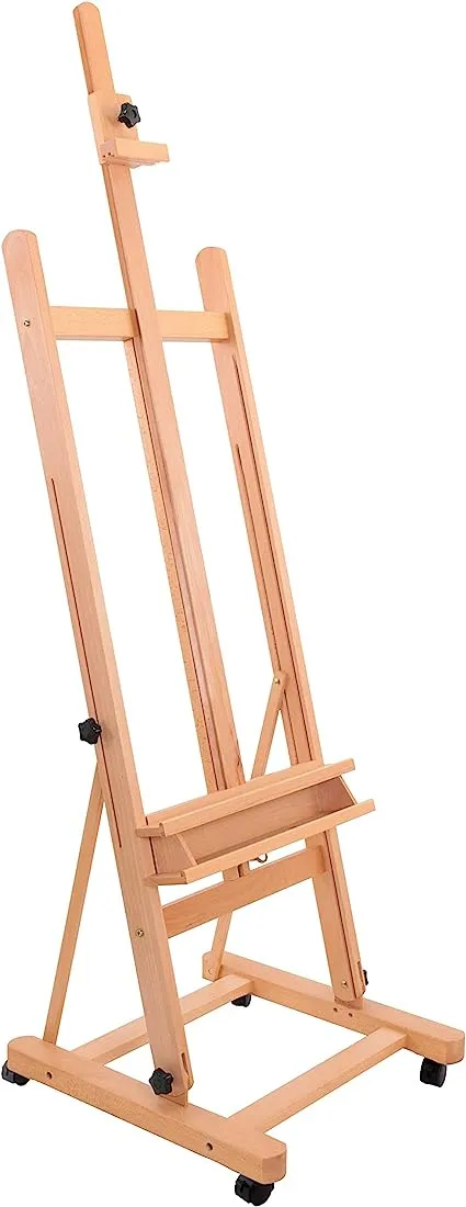 U.S. Art Supply Medium Wooden H-Frame Studio Easel with Artist Storage Tray and