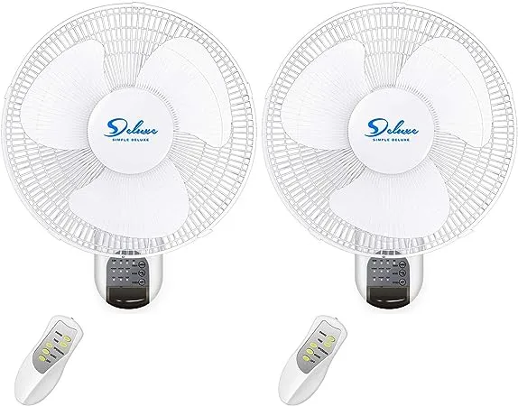 Simple Deluxe 16 Inch Digital Wall Mount Fan with Remote Control 3 Oscillating Modes and Speed, 2 Pack, white