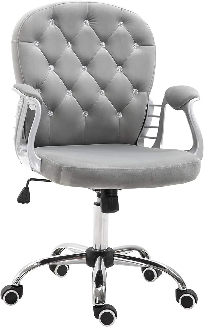 Vinsetto Home Office Chair, Button Tufted Desk Chair with Padded Armrests, Adjustable Height and Swivel Wheels