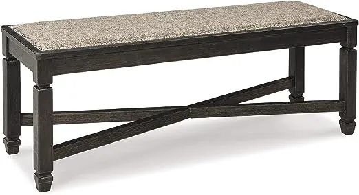 Signature Design by Ashley Tyler Creek Modern Farmhouse Upholstered Dining Room Bench, Antique Black Finish