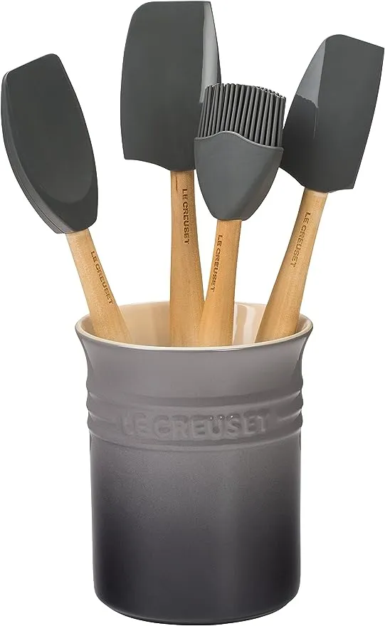 Le Creuset Silicone Craft Series Utensil Set with Stoneware Crock, 5 pc., White