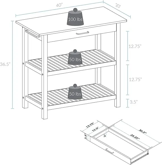 Casual Home Kitchen Island with Solid American Hardwood Top, Walnut&black