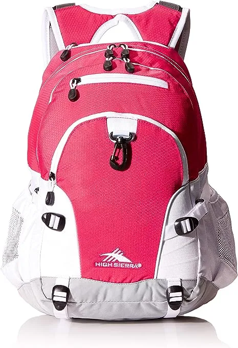 High Sierra Loop Backpack, Travel, or Work Bookbag with tablet sleeve, One Size, Pink Punch/White/Ash