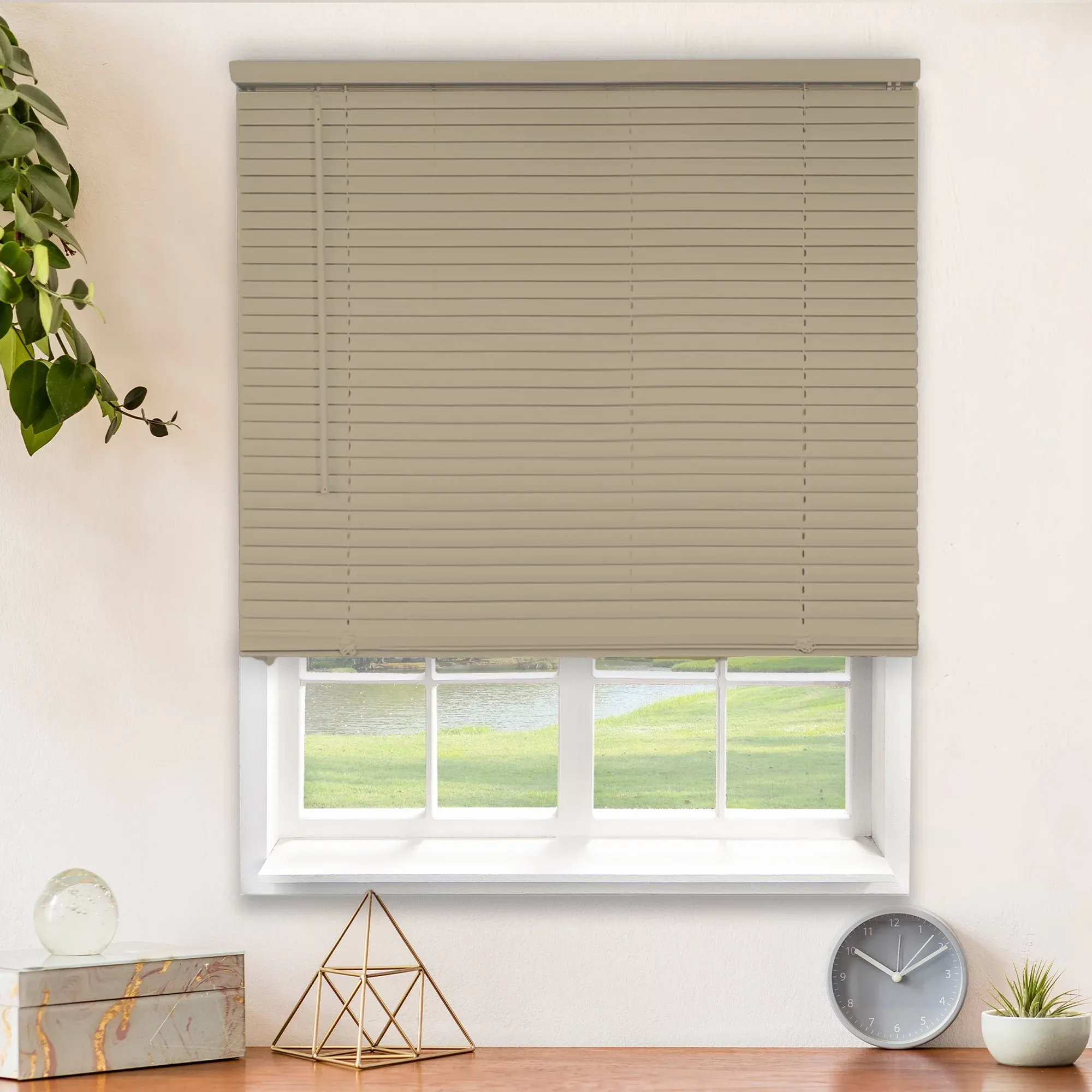 CALYX INTERIORS 1” Cordless Vinyl Mini Blinds, White, 62.5"W x 60"HCALYX INTERIORS 1” Cordless Vinyl Mini Blinds, White, 62.5"W x 60"H