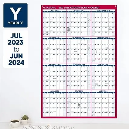 AT-A-GLANCE - Academic Erasable Reversible Extra Large Wall Calendar, 48 x 32, White/Blue/Red, 12 Month (July to June): 2023 to 2024