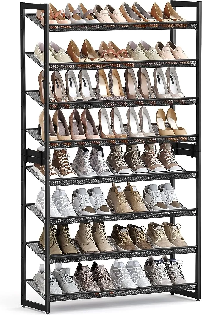 SONGMICS Shoe Rack, 8-Tier Shoe Organizer, Metal Shoe Storage for Garage, Entryway, Set of 2 4-Tier Stackable Shoe Shelf, with Adjustable Flat or