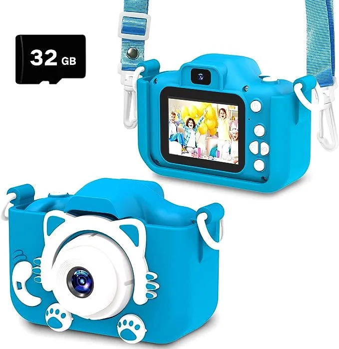 Goopow Kids Camera Toys for 3-8 Year Old Boys,Children Digital Video Camcorder Camera with Cartoon Soft Silicone Cover, Best Chritmas Birthday Festival Gift for Kids - 32G SD Card Included