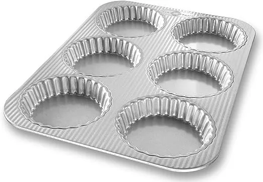 USA Pan Bakeware Aluminized Steel Mini Fluted Tart Pan, 6-Well