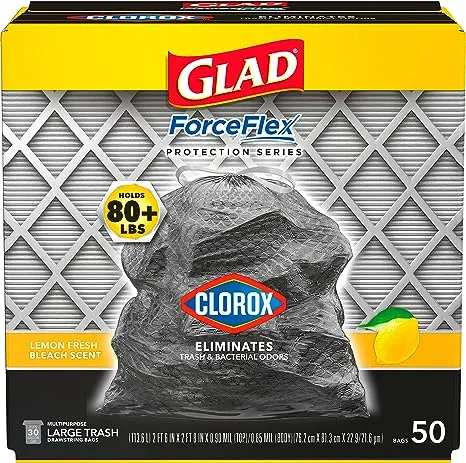 Glad ForceFlexPlus Multipurpose Large Trash Drawstring Bags, 50 count