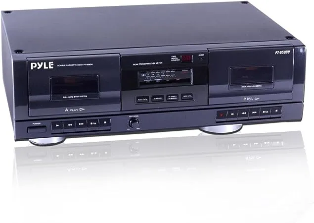 Pyle PT659DU Dual-Stereo-Kassettendeck, klares Audio-Doppelspieler-Recorder-System mit MP3-Musikkonverter, RCA für Aufnahme, Synchronisation, USB, Retro-Design, für Standard-/CrO2-Bänder, Heimgebrauch