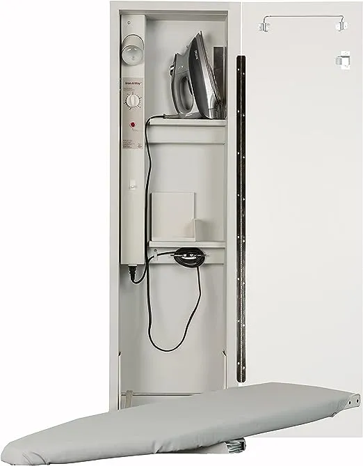 Ironing Center - 42 Inch Built In Swiveling Ironing Board With Electric System, Light and Timer - Right Side Hinged Door