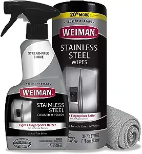 Weiman Stainless Steel Cleaner Kit - Fingerprint Resistant, Removes Residue, Water Marks and Grease from Appliances