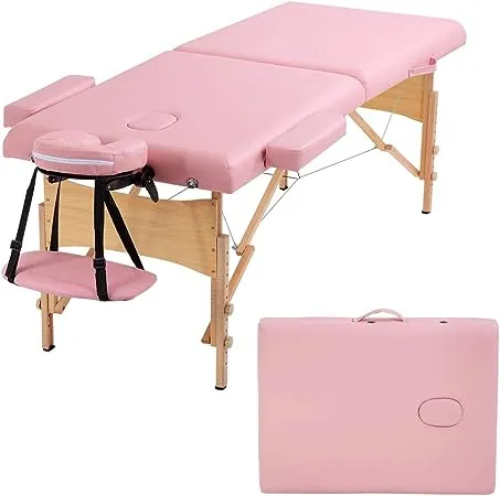 Portable Massage Table Massage Bed Spa Bed Height Adjustable Massage Table 77 inch Long 28 inch Wide 2 Fold PU Portable Salon Bed 2 inch Thick