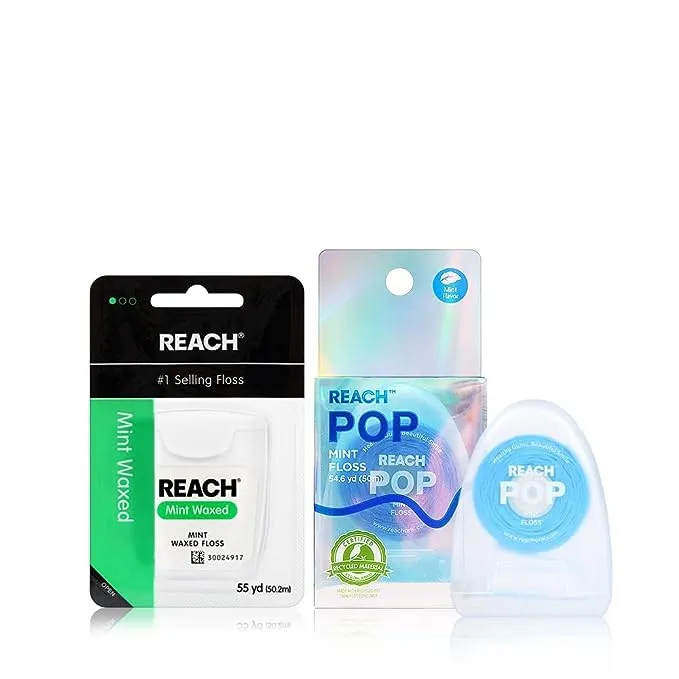 Reach Waxed Dental Floss Bundle | Effective Plaque Removal, Extra Wide Cleaning Surface | Shred Resistance & Tension, Slides Smoothly & Easily, PFAS FREE | Mint Flavored, 55 YD, 6pk