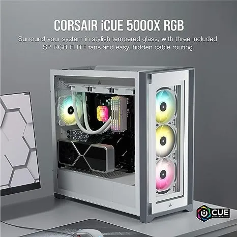 Corsair iCUE 5000X RGB Tempered Glass Mid-Tower ATX PC Smart Case - White